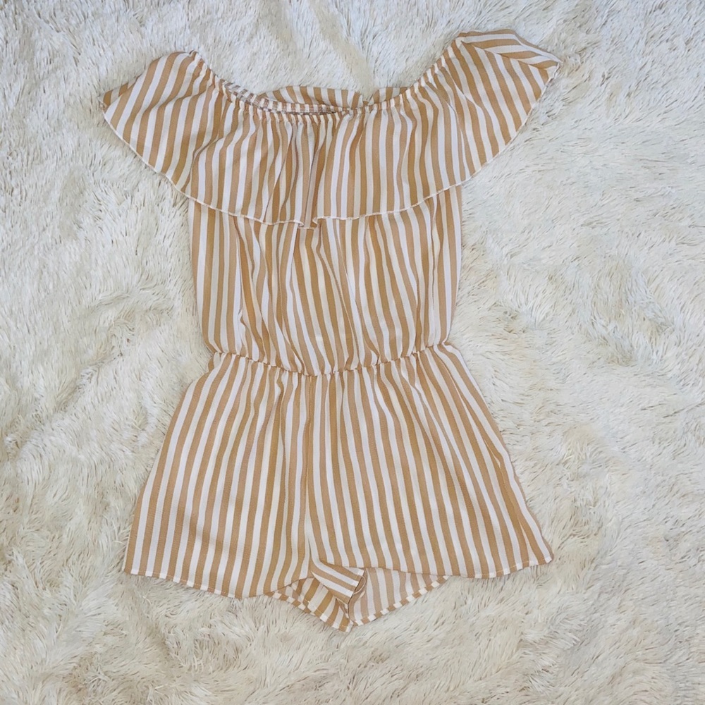 Striped half shoulder romper